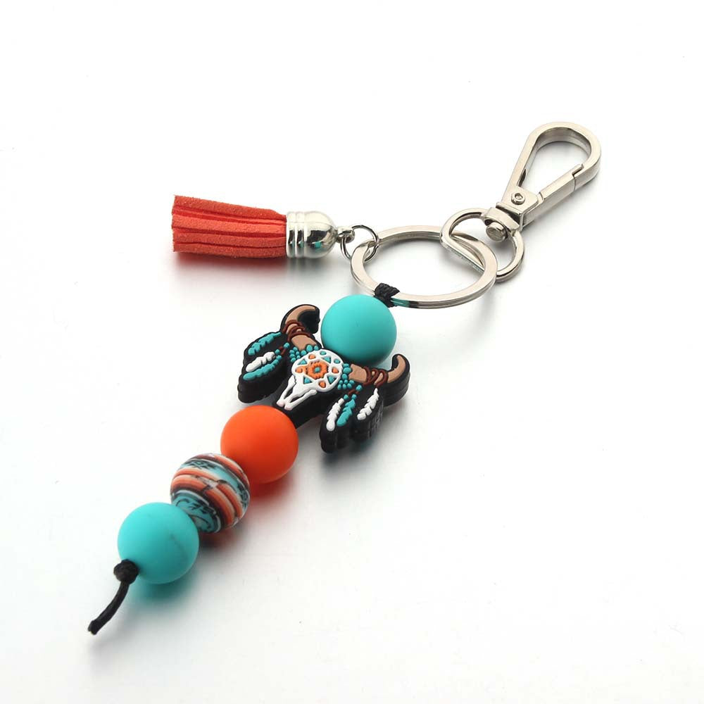 Wholesale Denim Silicone Wrist Keychain Accessories Beaded Pendant  Keychain